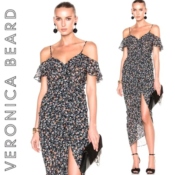 Veronica Beard Marylin Cold Shoulder Floral Silk Wrap Dress Sz 2 NEW - Picture 1 of 8